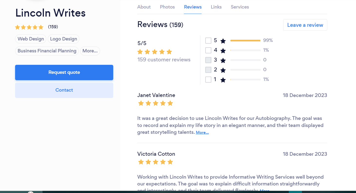 Lincoln writes Review bark
