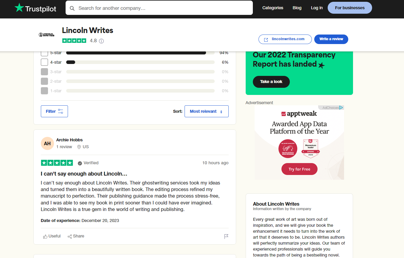 Lincoln writes Review trustpilot
